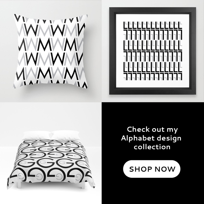 Check out Brandon's Alphabet Design Collection and Shop Now at Society6