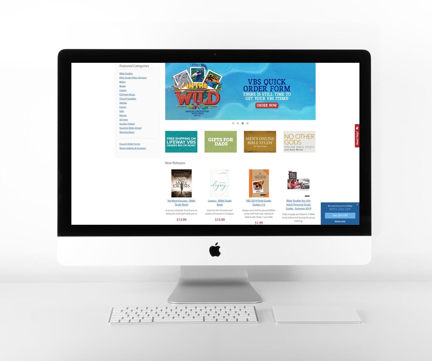 Image of LifeWay.com with Value-Offer Popup displayed on an iMac